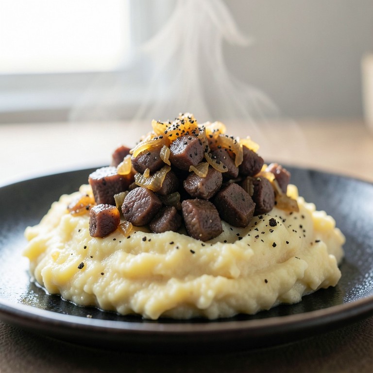 Puré Rústico de Papa y Oca con Riñón Salteado y Chucrut