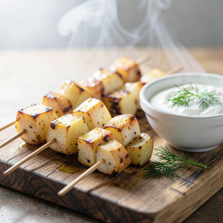 Pinchos de Pollo Marinado con Yogurt y Papa Asada