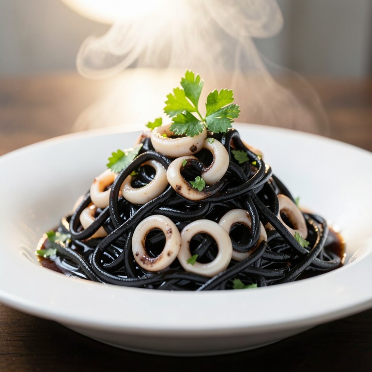 Fideos Marinados en Salsa de Calamar en su Tinta
