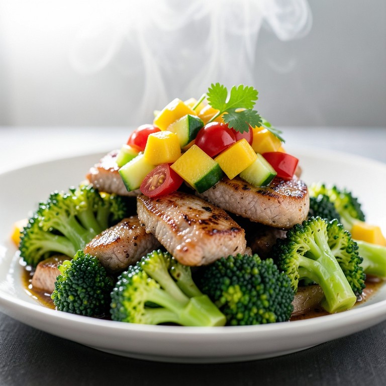 Pork and Broccoli Stir-fry with Mango Salsa