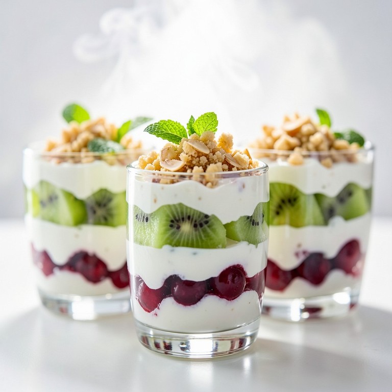 Verrines Fraîcheur Kiwi, Groseille et Crumble d'Amande