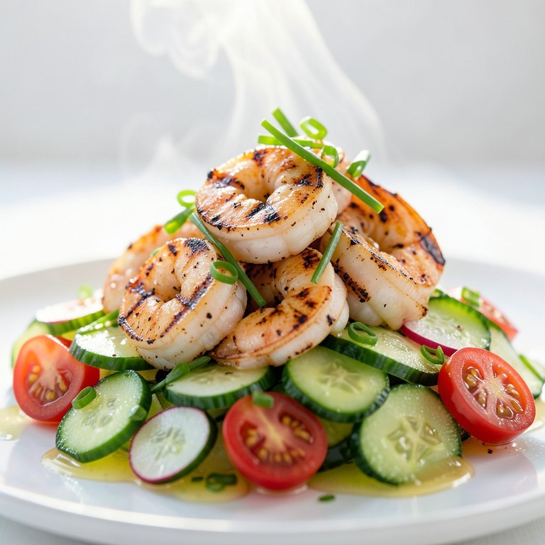 Gegrillte Garnelen mit Low-FODMAP Gurken-Tomaten-Salat