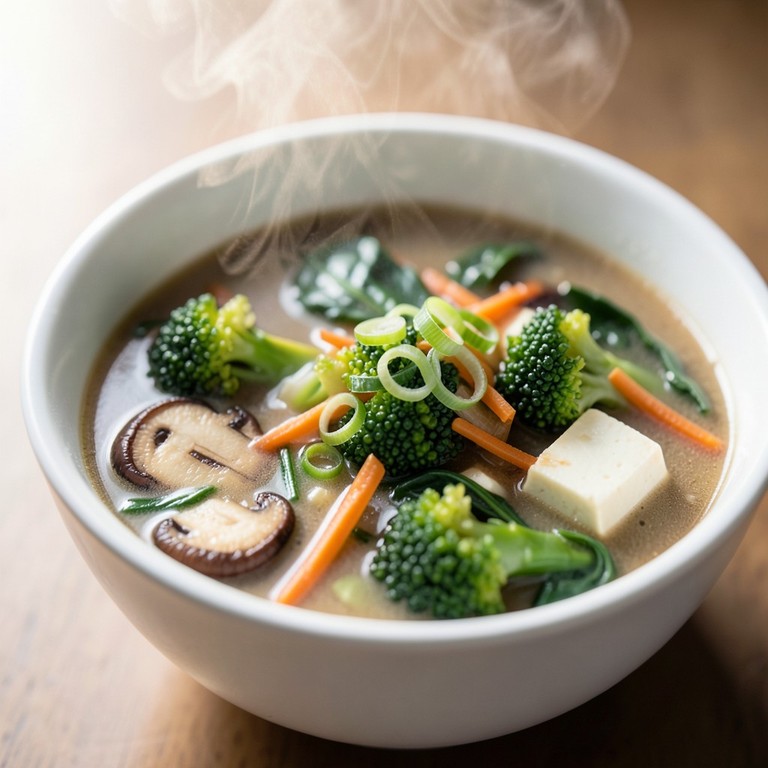 Miso-Suppe mit Gemüse und Pilzen
