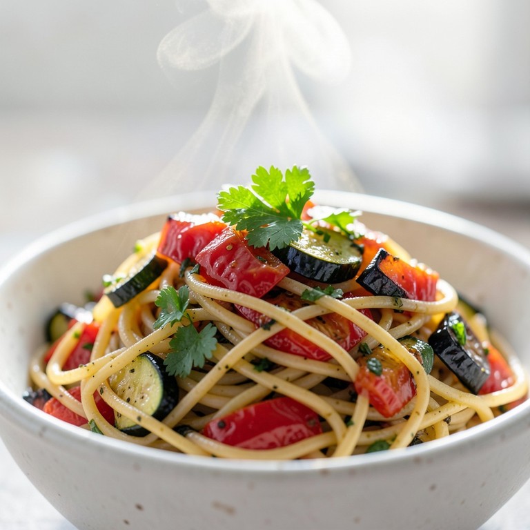 Aglio e Olio mit geröstetem Gemüse