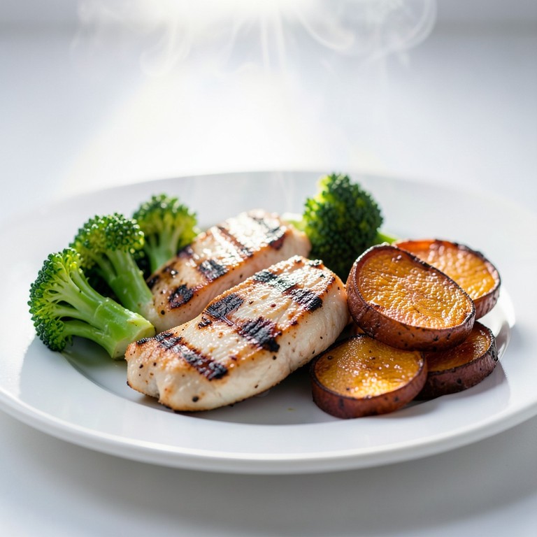 Frango Grelhado com Brócolis e Batata Doce Assada