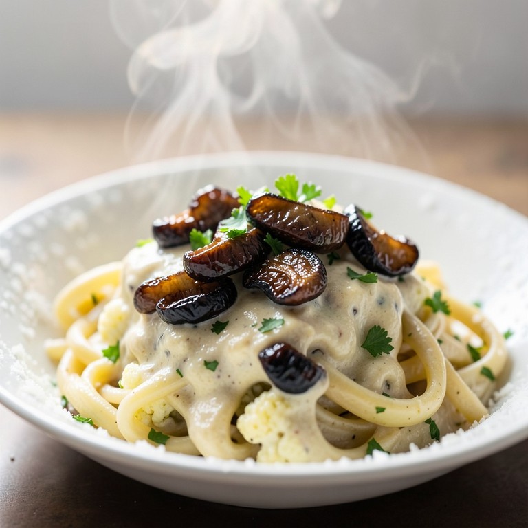Romige Bloemkoolpasta met Oesterzwammen en Parmezaan