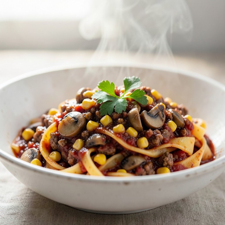 Einfache Bolognese mit Gemüse und Mais