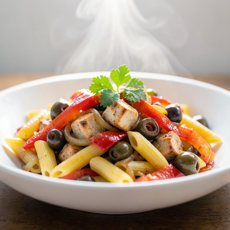 Pasta Rápida con Pollo y Vegetales Mediterráneos
