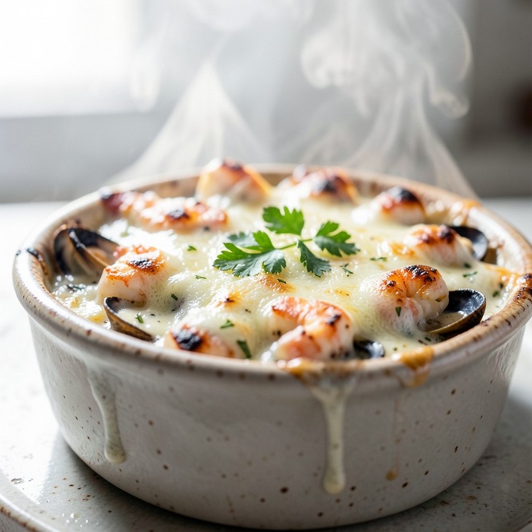 Gratin de Crevettes et Moules à la Crème et à l'Ail