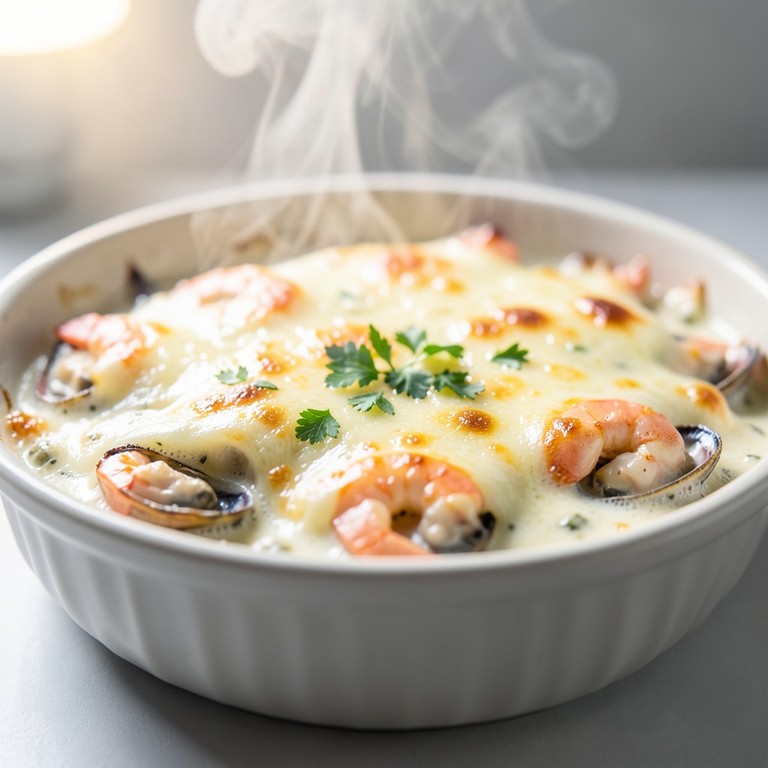 Gratin de Crevettes et Moules à la Crème et à l'Ail