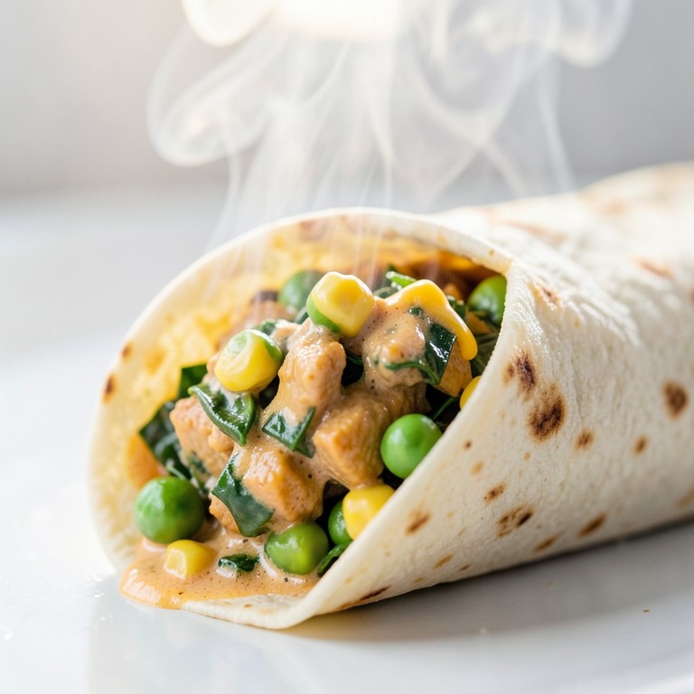 Wrap Poulet Curry Crémeux aux Légumes Sautés