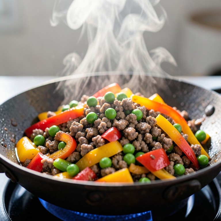 Snelle Roerbak met Rundergehakt, Erwten en Paprika