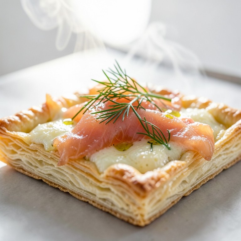 Tarte Fine au Saumon Fumé, Mozzarella et Aneth