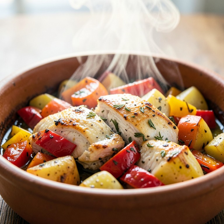 Fırında Tavuklu Renkli Sebze Güveci