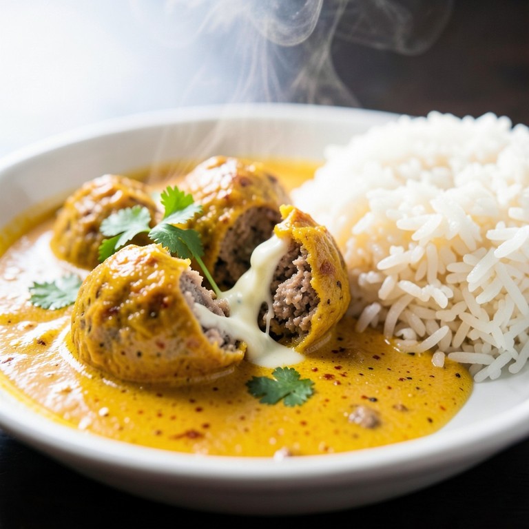 Gevulde Gehaktballen in Romige Currysaus