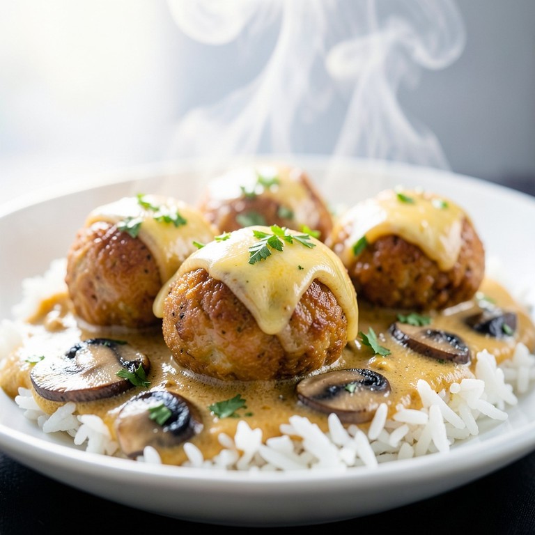 Gevulde Gehaktballen in Romige Champignon-Kokoscurry (Zonder Bouillon)