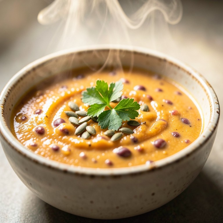 Sopa Cremosa de Potimarron y Lentejas Rojas
