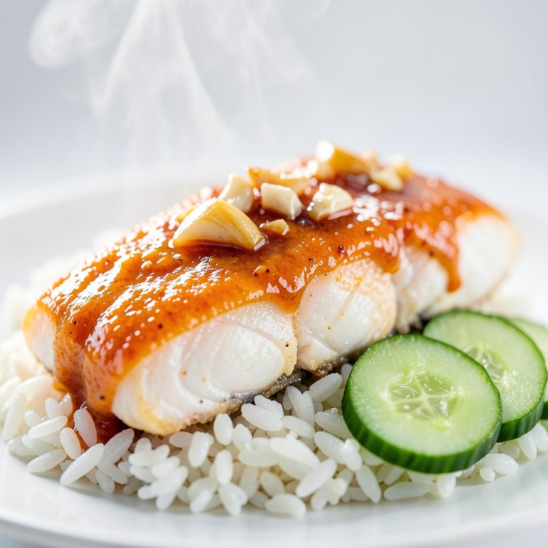 Bonito Glaseado con Ajo y Arroz Blanco