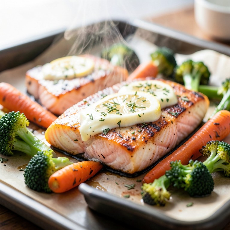 Ugnsbakad Lax med Rostade Säsongsgrönsaker