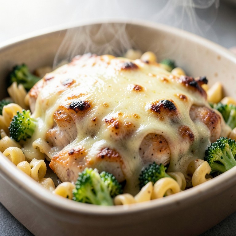 Herzhaftes Hähnchen-Brokkoli-Gratin mit Fusilli und Hollandaise