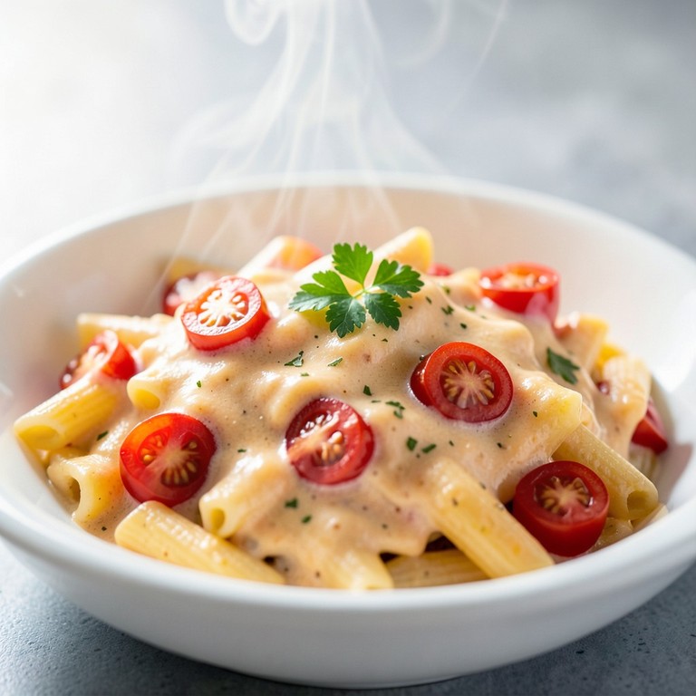 Macarrão Cremoso com Requeijão e Tomate Cereja