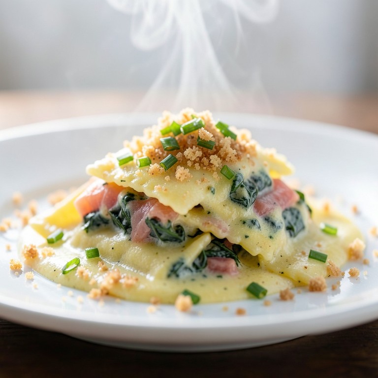 Ravioli di Bieta e Salmone Affumicato con Salsa Leggera al Limone