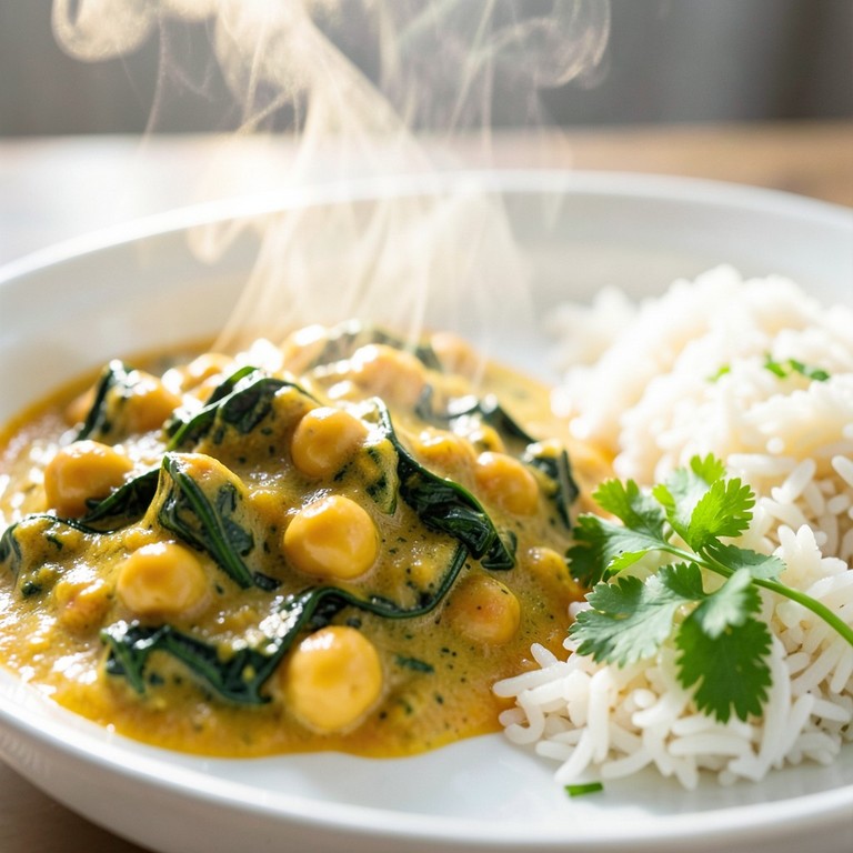 Curry Cremoso de Garbanzos y Espinacas (Almuerzo Vegano)