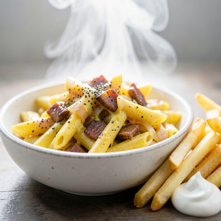 Pâtes Sautées au Curry et aux Lardons Crémeuses