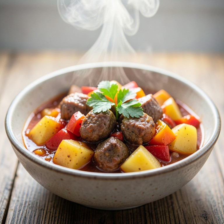 Wurstgulasch mit Kartoffeln, Ingwer und Zitrone