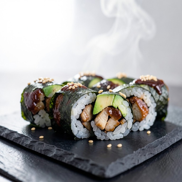 Rollos de Pollo Teriyaki con Aguacate (Estilo Maki)