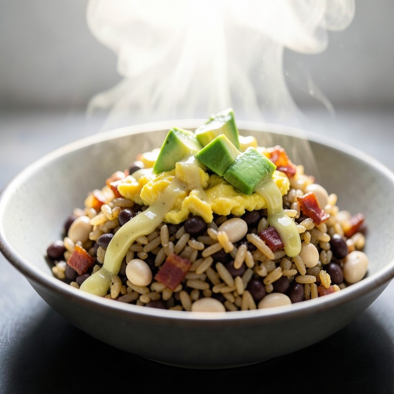 Riz Frit Complet aux Légumineuses, Bacon et Avocat