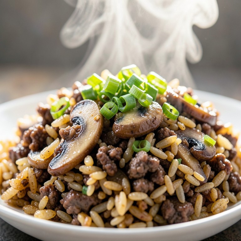 Boeuf Haché aux Champignons et Riz Sautés