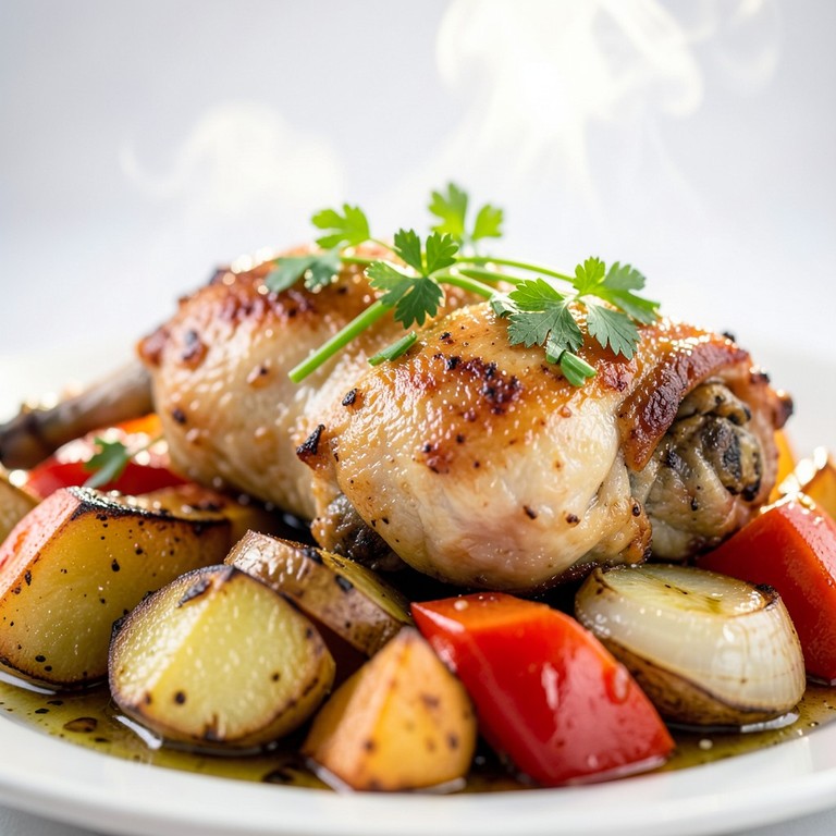 Pollo al Horno Dorado con Vegetales Mediterráneos