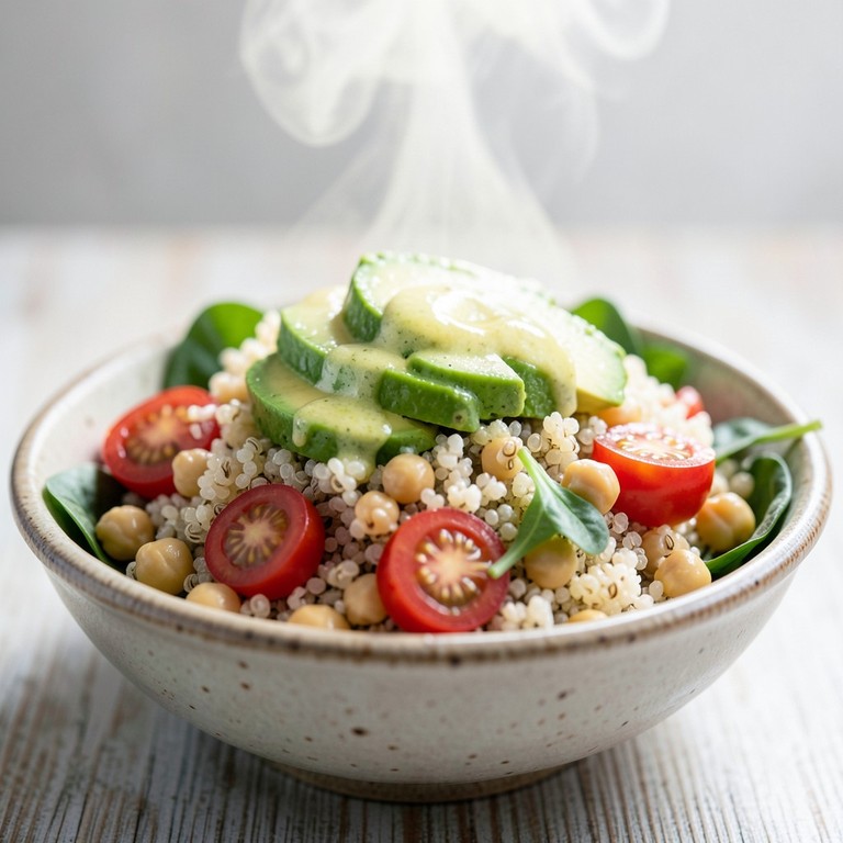 Proteinreiche Quinoa-Bowl mit Avocado und Kichererbsen