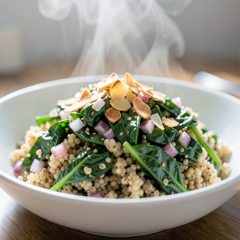 Salade Tiède de Quinoa aux Épinards Sautés et Éclats de Coco