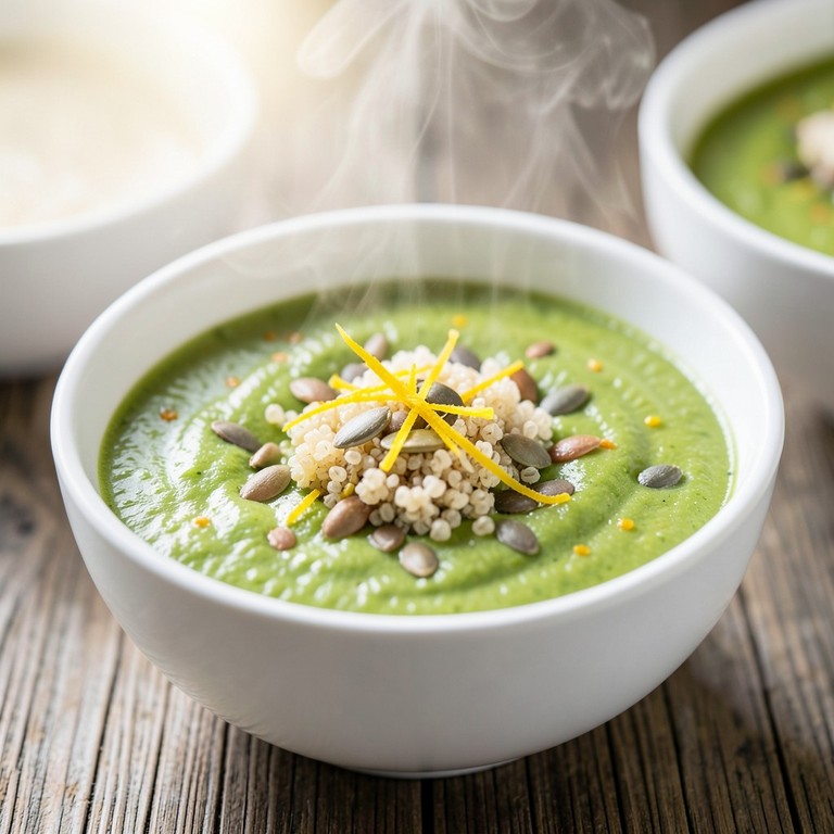 Crema Sedosa de Brócoli y Zapallo con Toque de Limón y Quinua