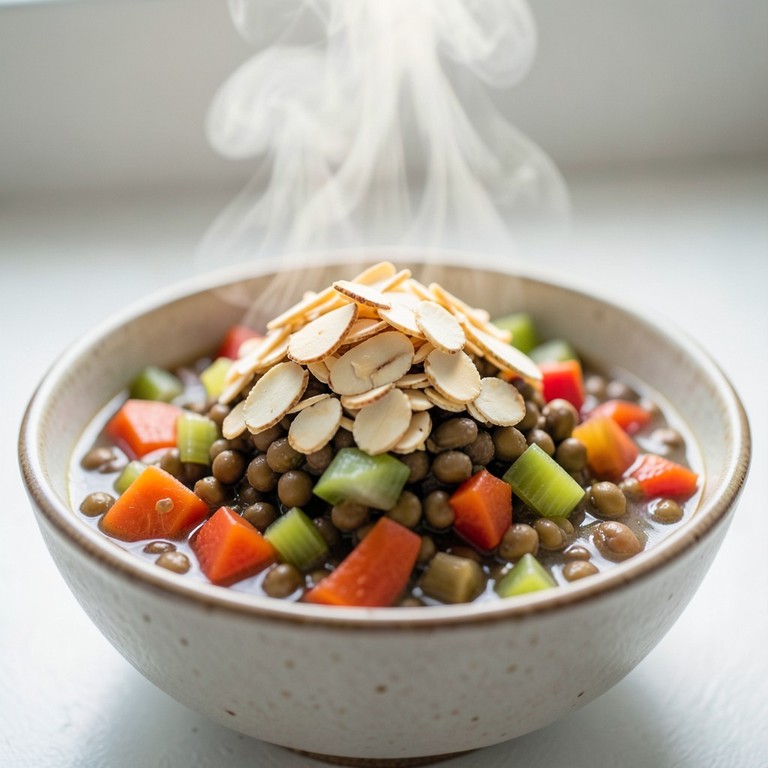 Bol de Lentejas y Verduras con Crujiente de Almendras y Avena