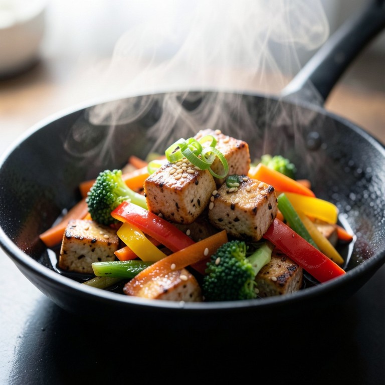 Blitz-Gemüsepfanne mit knusprigem Tofu