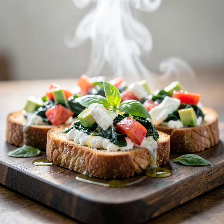 Bruschetta Classique aux Épinards, Ricotta et Burrata