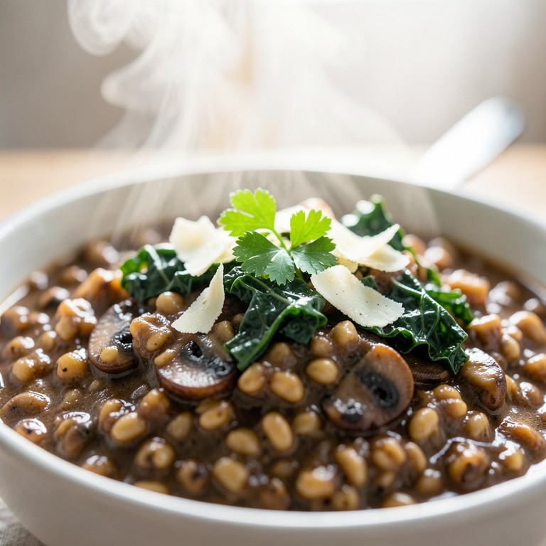 One-Pot Gerstotto mit Pilzen und Grünkohl