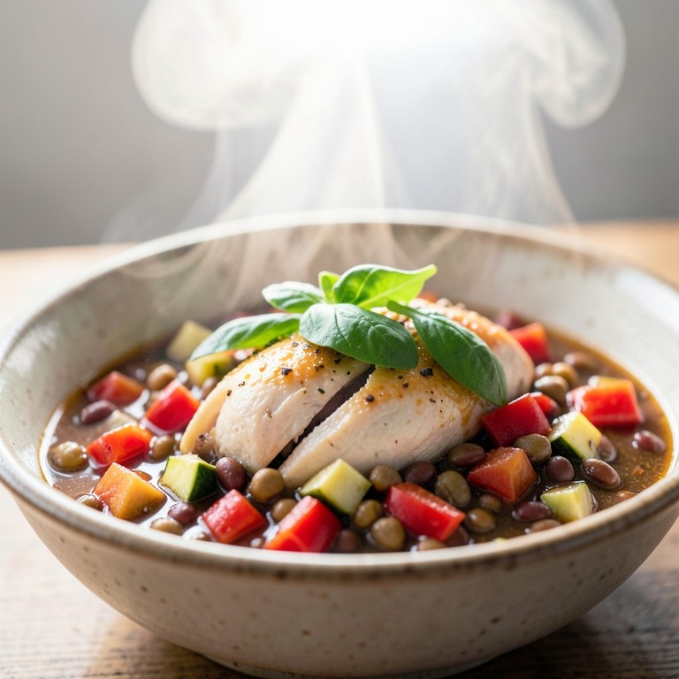 Herzhafter Linseneintopf mit Hähnchen