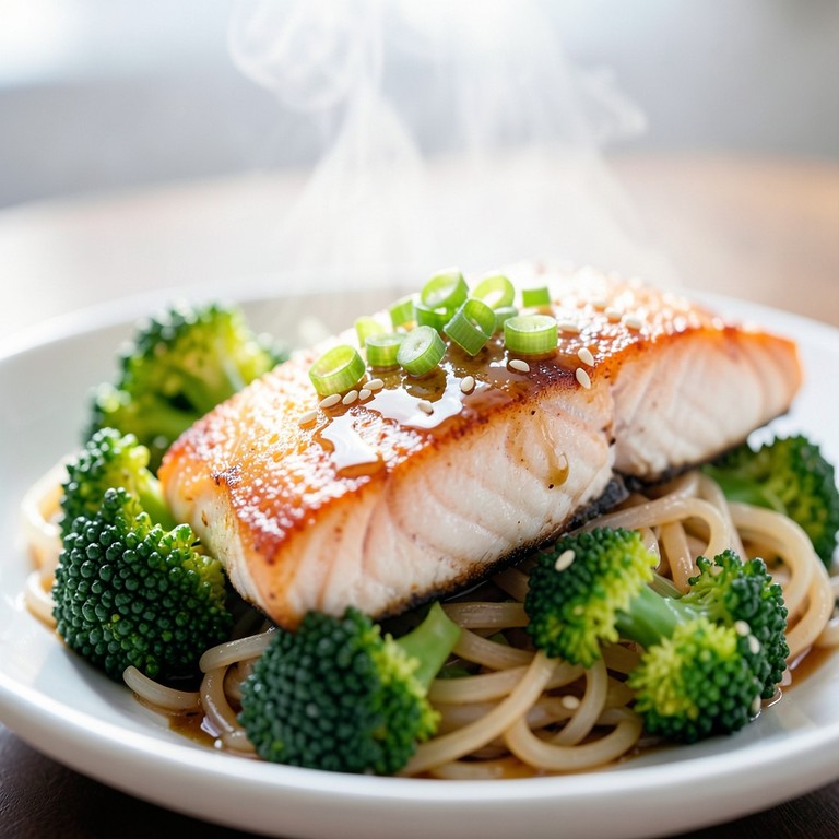 One Pot Asiatisch inspirierter Lachs mit Brokkoli und Reisnudeln