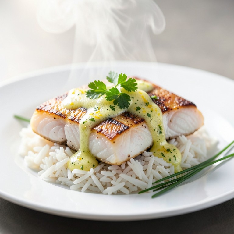 Dos de Cabillaud Poêlé, Riz Basmati et Émulsion Citronnée