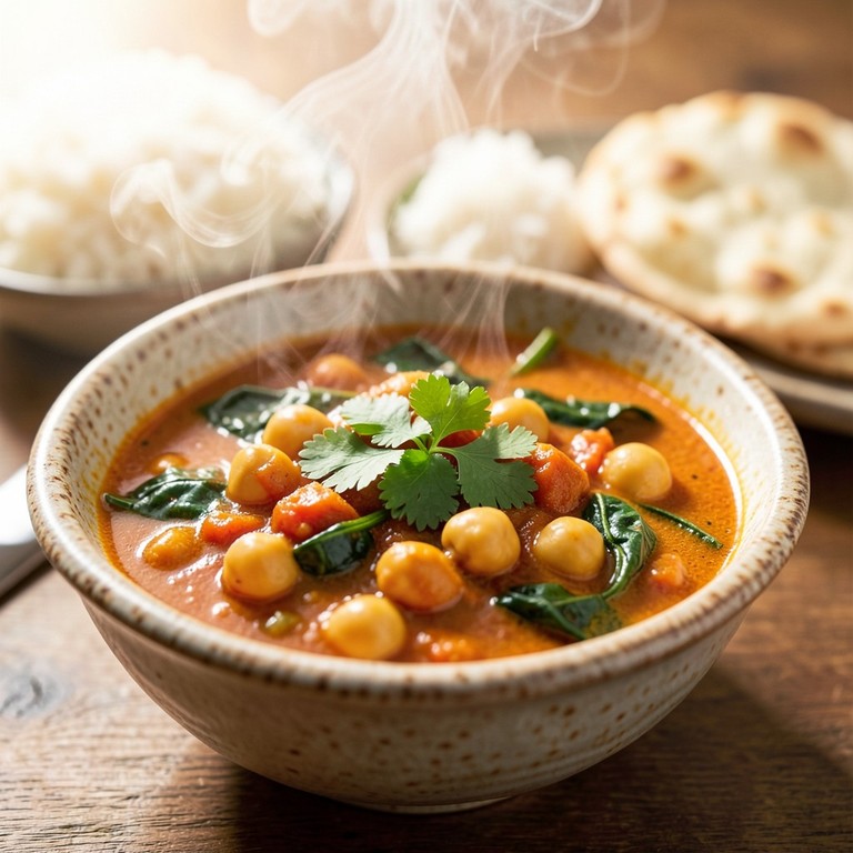 Snelle Vegetarische Curry met Kikkererwten en Spinazie