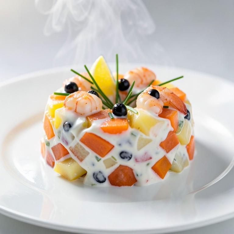 Insalata Russa Classica con Gamberi e Caviale