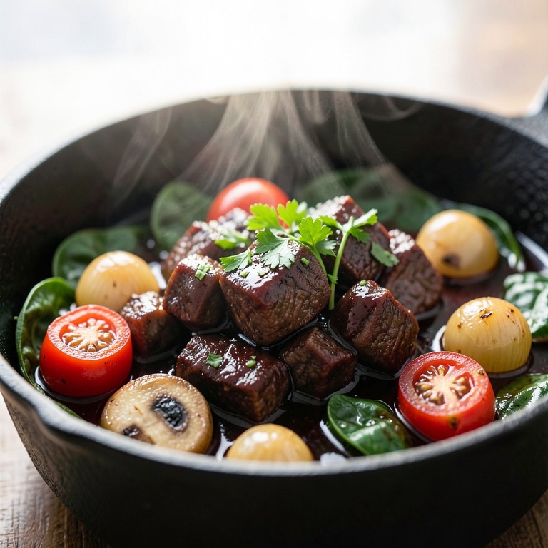Bœuf Bourguignon Classique aux Épinards et Tomates