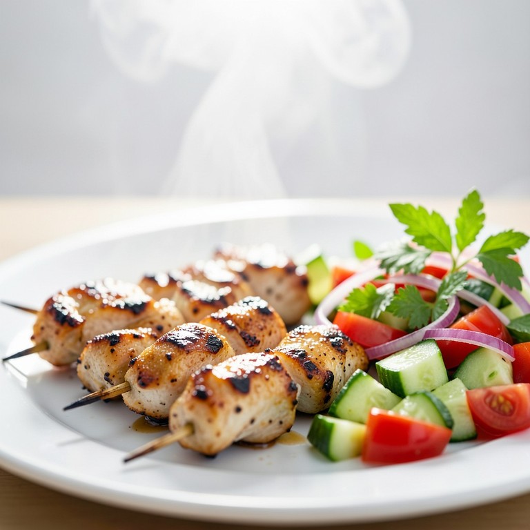 Brochettes de Poulet Marinées et leur Accompagnement Frais