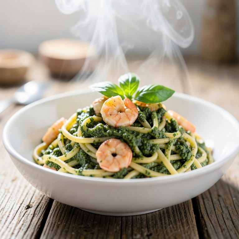 Pâtes Complètes aux Crevettes et Pesto Maison
