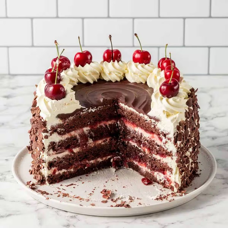 Black Forest Feather Cake with Chocolate Ganache