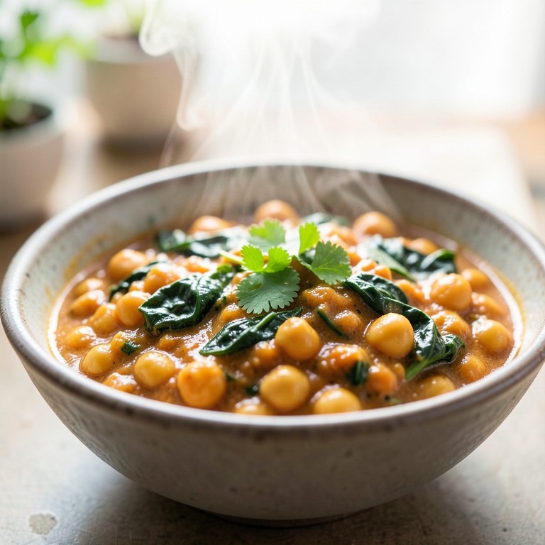 Curry Rápido de Garbanzos y Espinacas